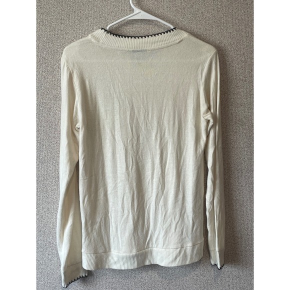 Bobeau Cream Floral Applique Long Sleeve Sweater Top‎ Women's Size M - Picture 7 of 7